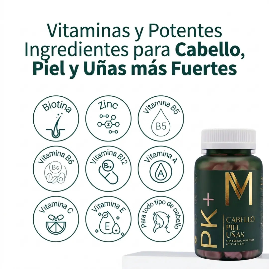 MENOS CAÍDA. PIEL CON BRILLO, UÑAS FUERTES.