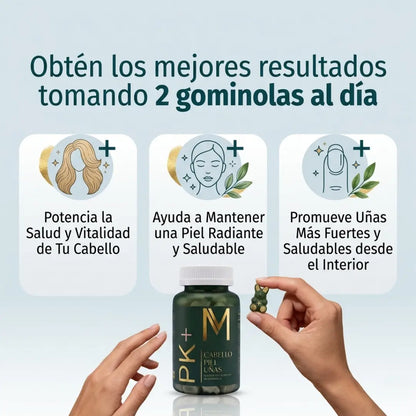MENOS CAÍDA. PIEL CON BRILLO, UÑAS FUERTES.